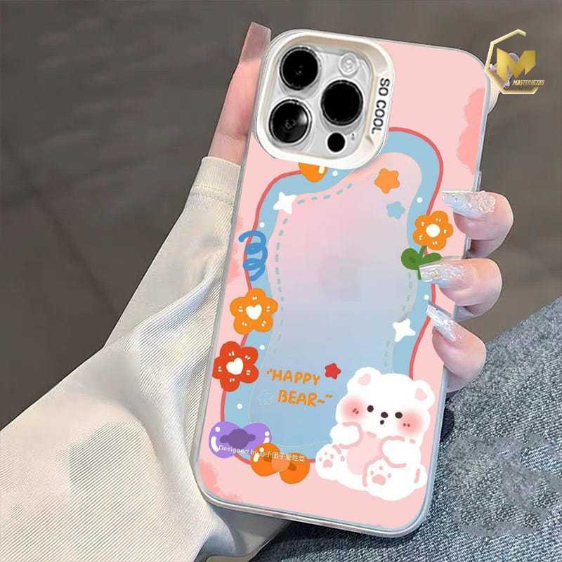 SS904 Premium Hologram Case Silikon Aesthetic Tulip Pink Bear For VIVO V60 Y04 Y29S Y29 Y19S V40 V50