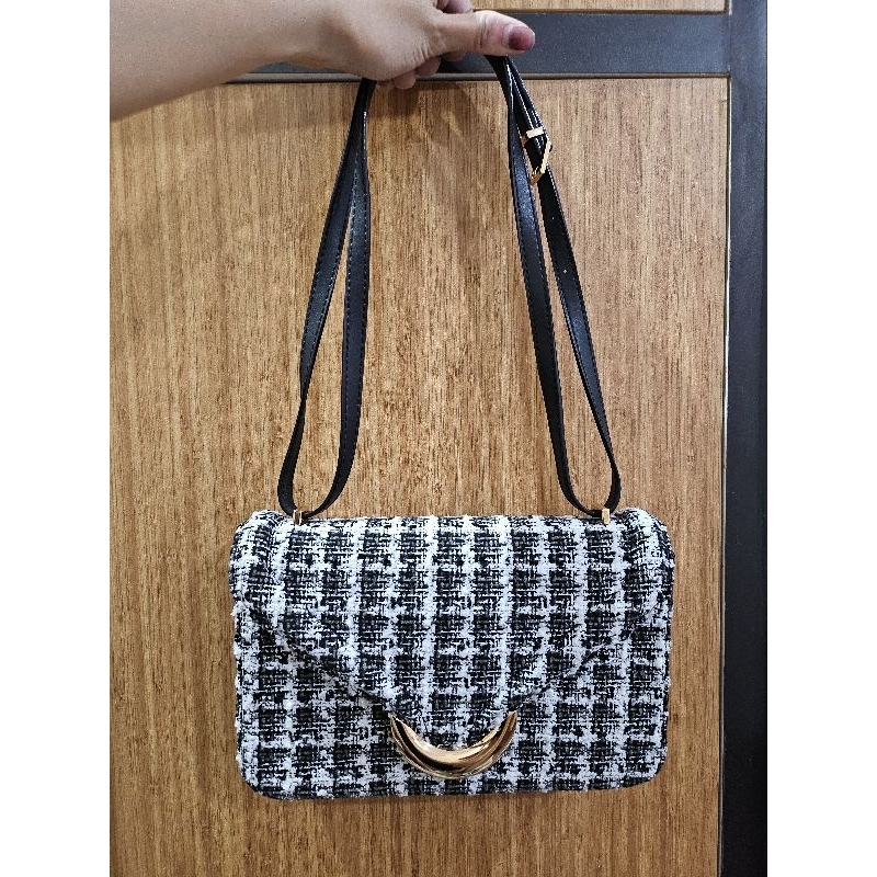 ORIGINAL Pedro Tweed Sling Bag - Black and White