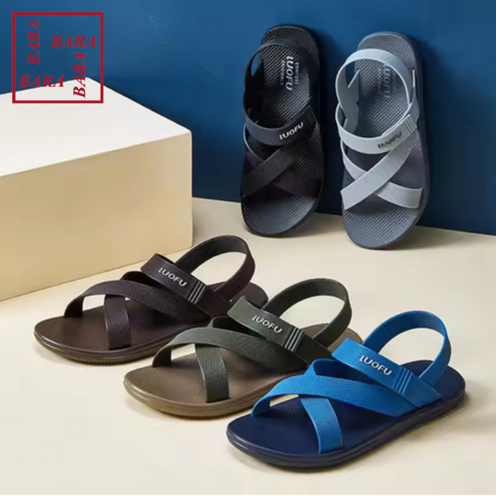 Luofu Sandal Sepatu Gunung  Pria Tali Belakang Silang Karet Empuk F1190-SG (AK6)