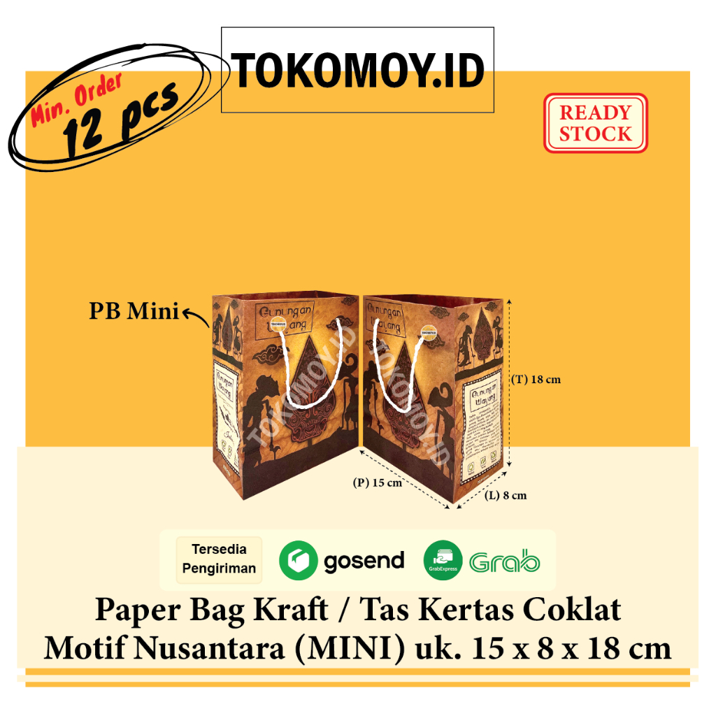 

(isi 12pcs) Paper Bag Kraft Motif Nusantara uk. 15x8x18cm / Tas Kantong Kertas Batik Ukuran MINI