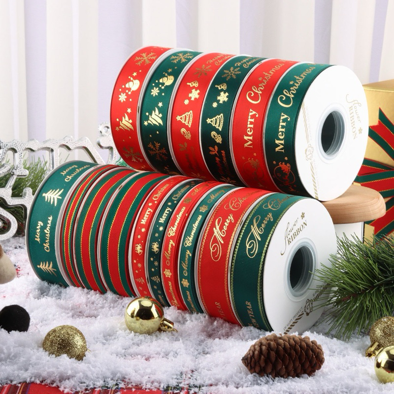 

JEEA | 1 roll 22meter 2.5cm pita dekorasi natal pita merry christmas ribbon