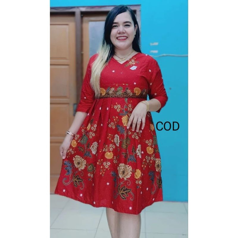 DRESS DRES BATIK JUMBO TERBARU - ATASAN BATIK WANITA MODERN - BAJU BATIK KERJA WANITA