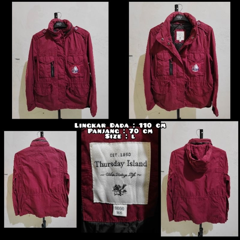 Jaket Parka Warna Merah Maroon Merk Thursday Island Second Original.