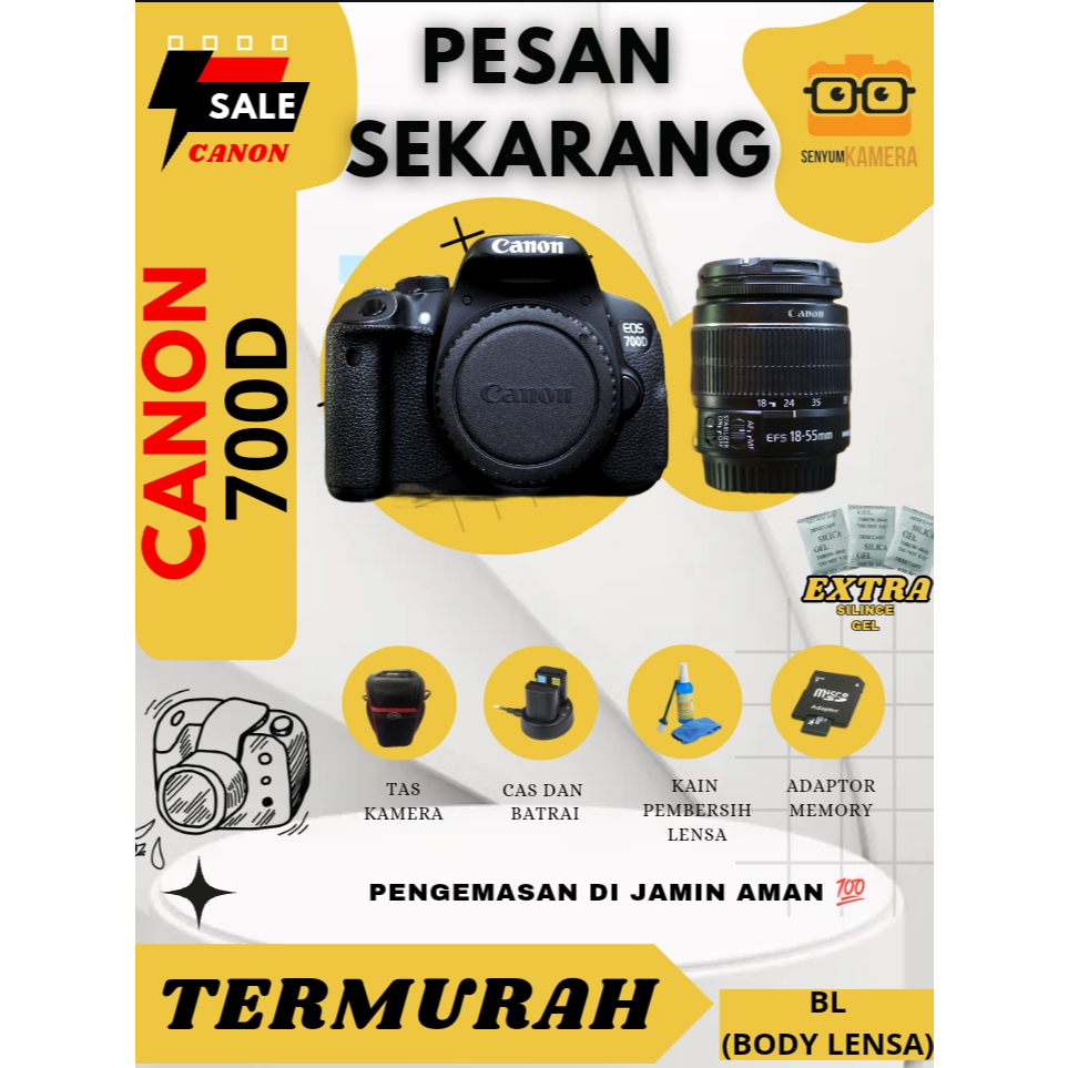 KAMERA CANON EOS 700D// EOS KISS X7i // LAYAR FLIP SUDAH TOUCH SCREEN // KIT STM 18-55MM // BANYAK B