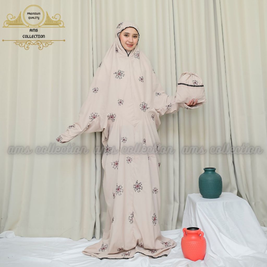 Mukena Terusan Full Bordir Katun Premium Jumbo Azzahra