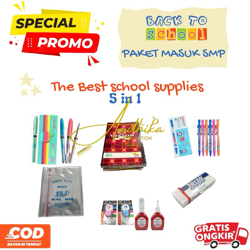 

PAKET HEMAT MASUK SMP / PAKET ALAT TULIS MURAH MERIAH / PROMO 5 in 1 PAKET ALAT TULIS BACK TO SCHOOL