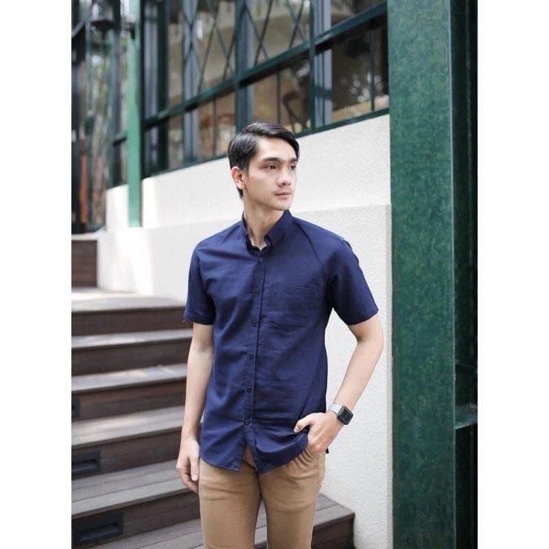 KEMEJA POLOS PRIA WARNA NAVY|KEMEJA KATUN SLIMFIT WARNA NAVY|HEM KANTOR WARNA NAVY