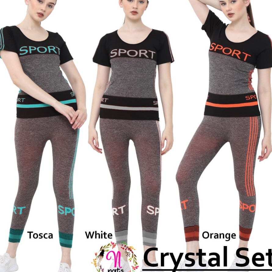 Spesial Crystal Sport SET  Setelan Baju senam Import  Baju Olahraga Yoga Fitness Wanita