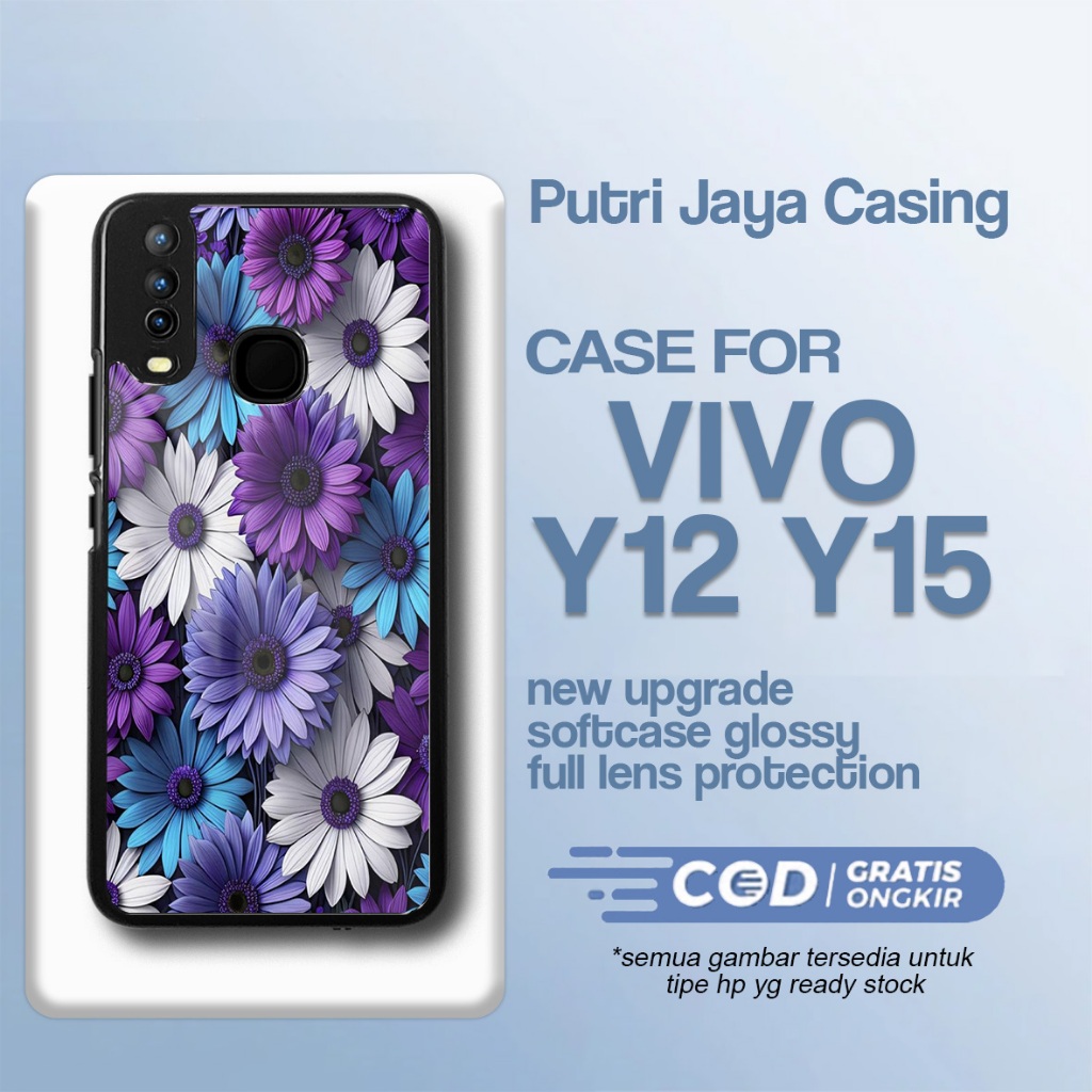 Case Vivo Y12 Y15 Terbaru - Casing Vivo Y12 Y15 - Motif Flower - Hardcase Premium Glossy - Softcase 