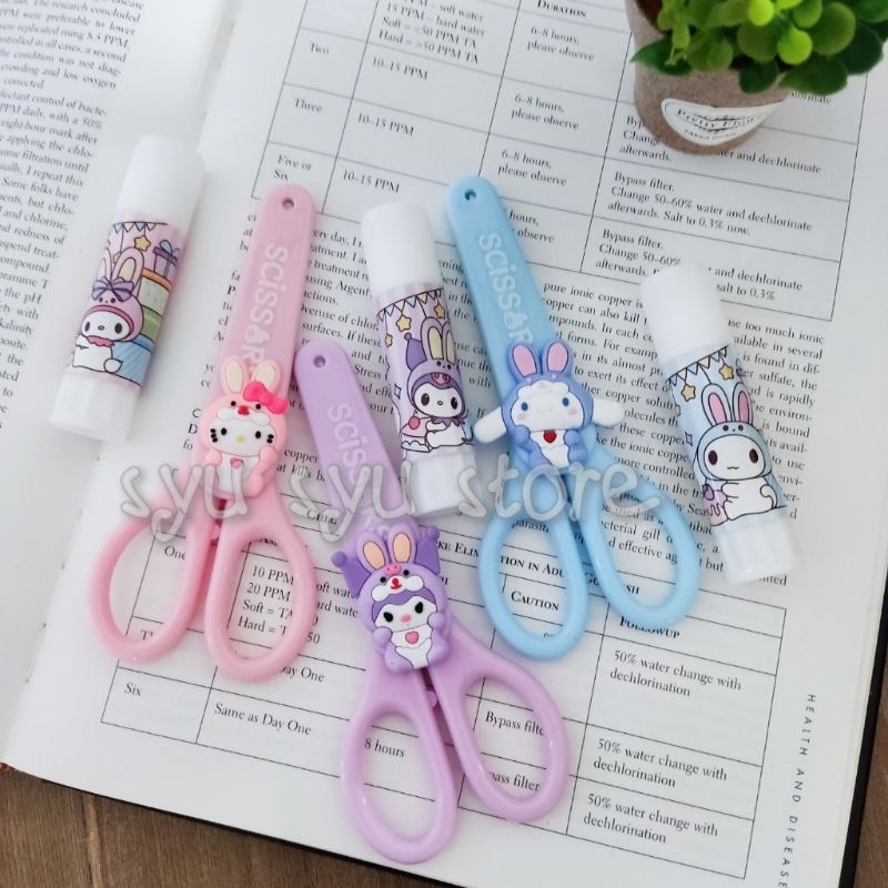 

Set gunting lem stick Kuromi Cinnamoroll Hello Kitty Bunny