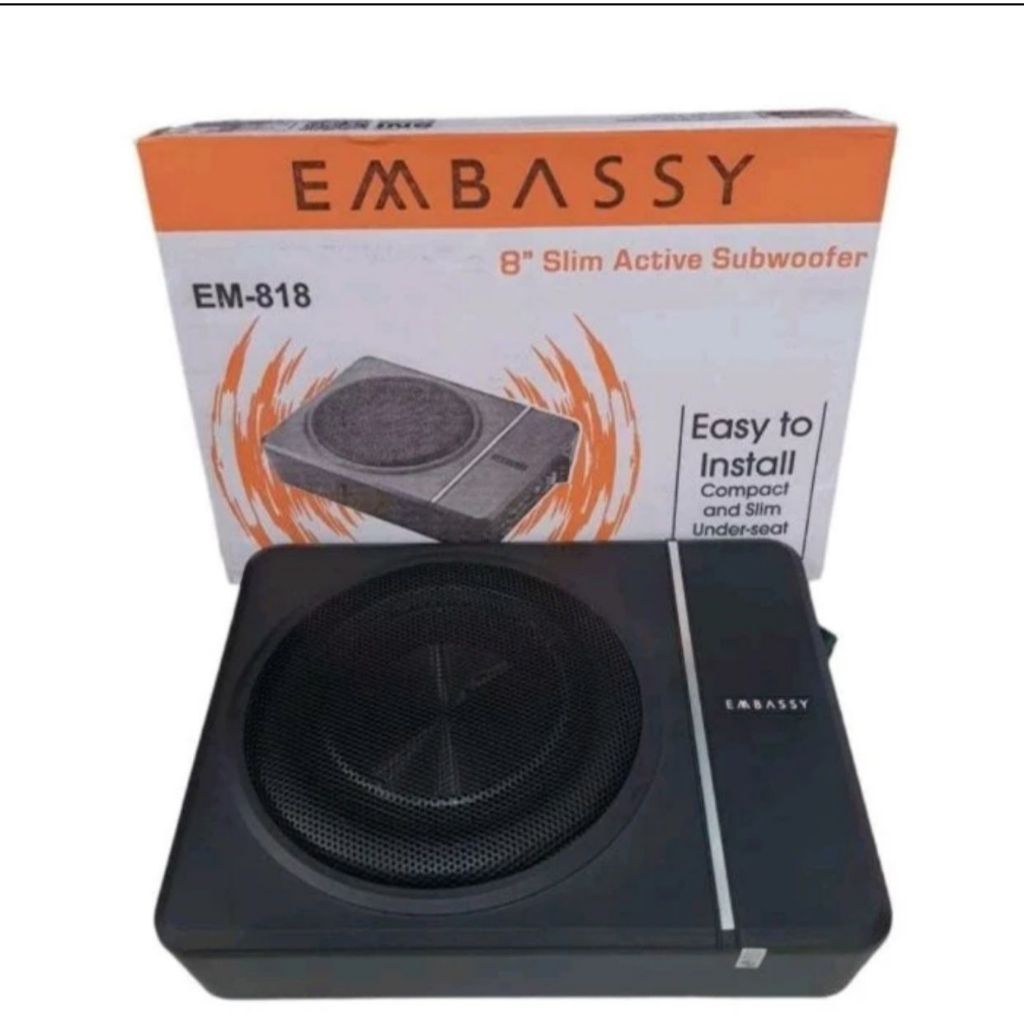 Subwofer kolong Embassy Em 818 Subwofer Aktif Kolong underseat basskolong Slim Mobil Speaker Mobil