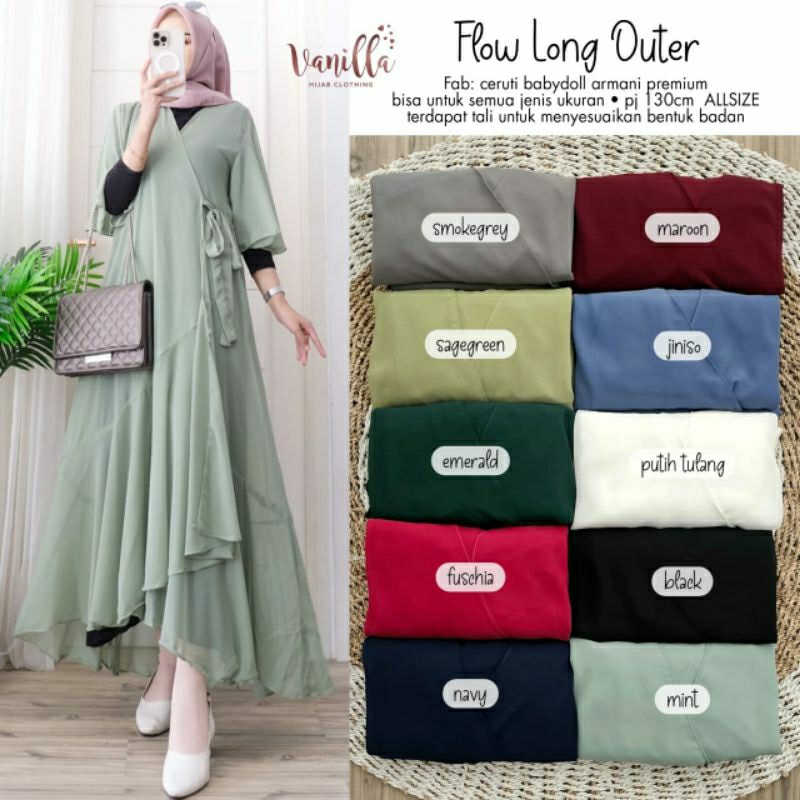 7.7 Flow long Outer by VANILLA // ceruty armany babydoll premium cardigan wanita
