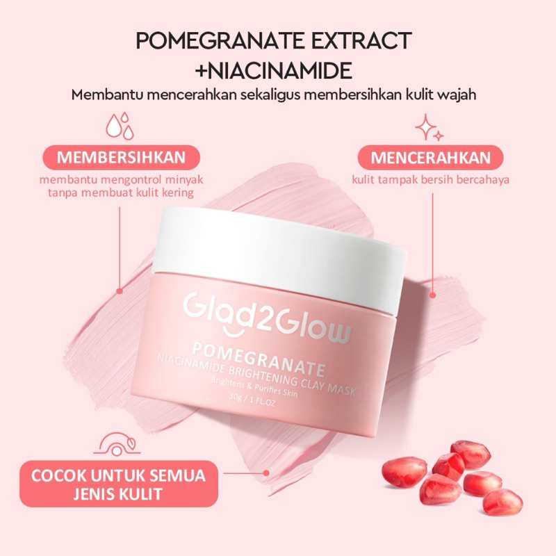 Glad2Glow Pomegranate Niacinamide Brightening Clay Mask