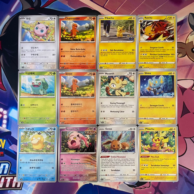 KARTU POKEMON LUCU (ORI) Pikachu, Eevie, Charmander, Psyduck