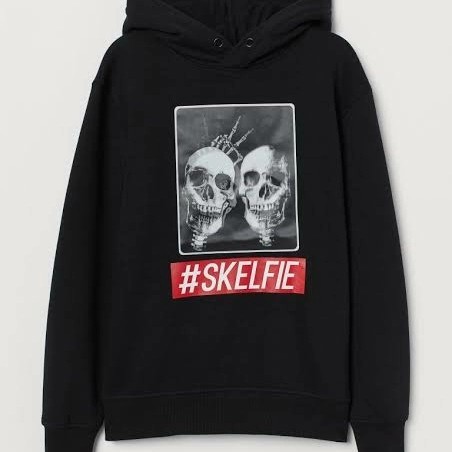 Hoodie Jaket Sklefie Black Dewasa Couple Pria Wanita Desain Oversize Dari H&M +  Free Paper Bag
