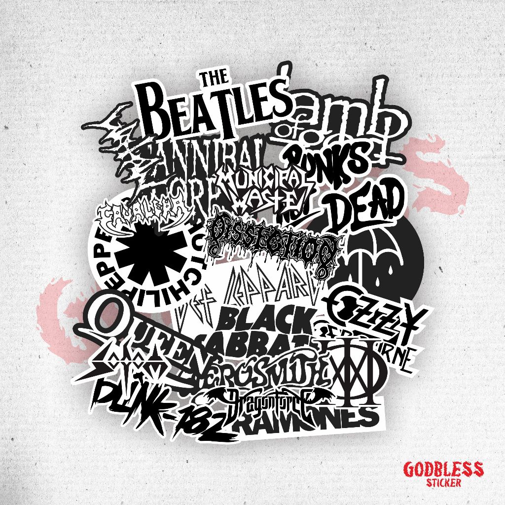 

STICKER BAND 6 HITAM PUTIH VINYL LAMINASI 1 PACK 20 PCS GODBLESS STICKER