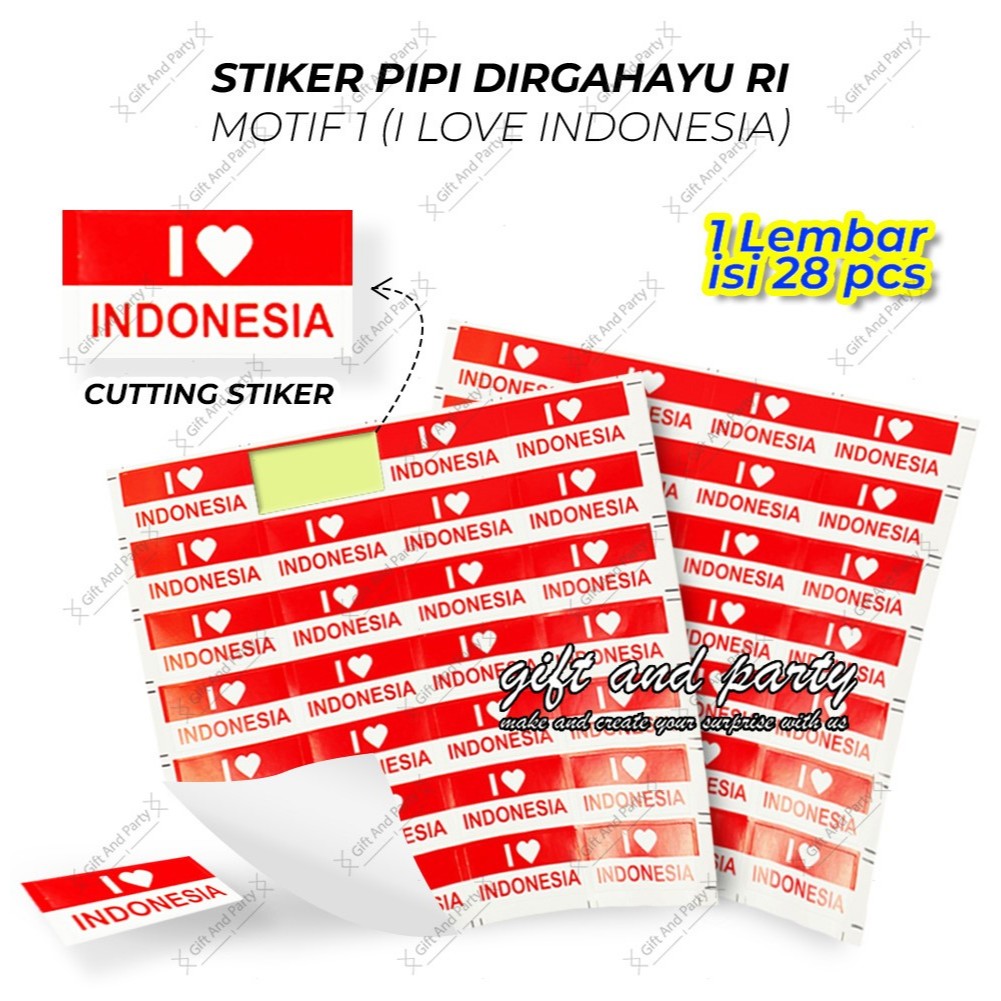 

Stiker Pipi I Love Indonesia / Stiker Bendera / Stiker I love Indonesia / Stiker Pipi Merah Putih HUT RI