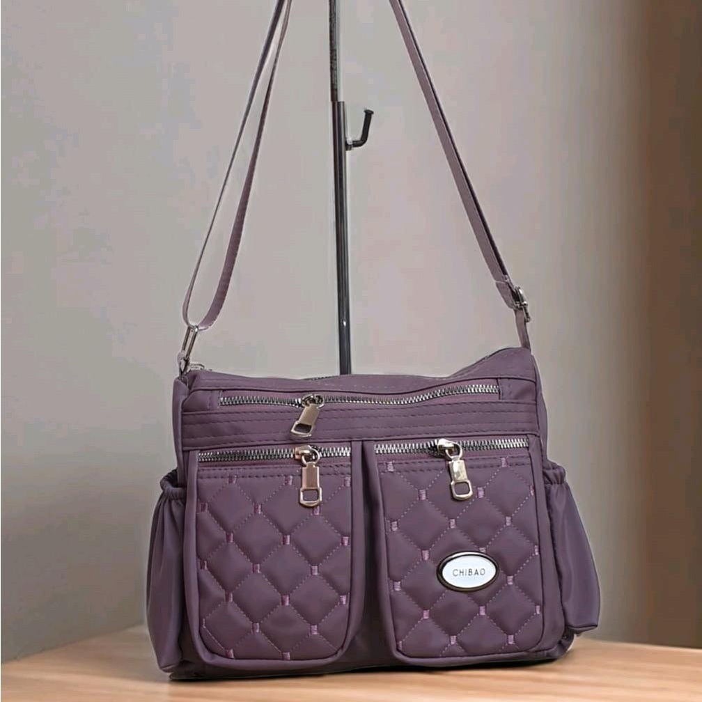 Tas Wanita Warna Ungu Tas selempang 4 ruang kantong depan cbo