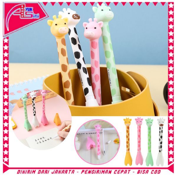 

AS Pena Tinta Hitam Karakter Hewan Lucu Model Animal Pen Gel Jerapah Girrafe Ballpen Pena Pulpen Ujung Lancip Karakter