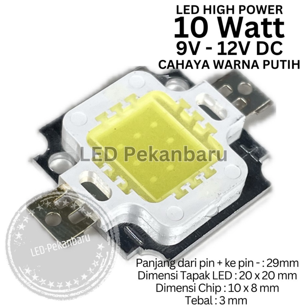 CHIP LED HPL 10W 9V SAMPAI 12V CAHAYA LAMPU WARNA PUTIH 10 WATT HIGH POWER COLD WHITE 6000 - 6500K