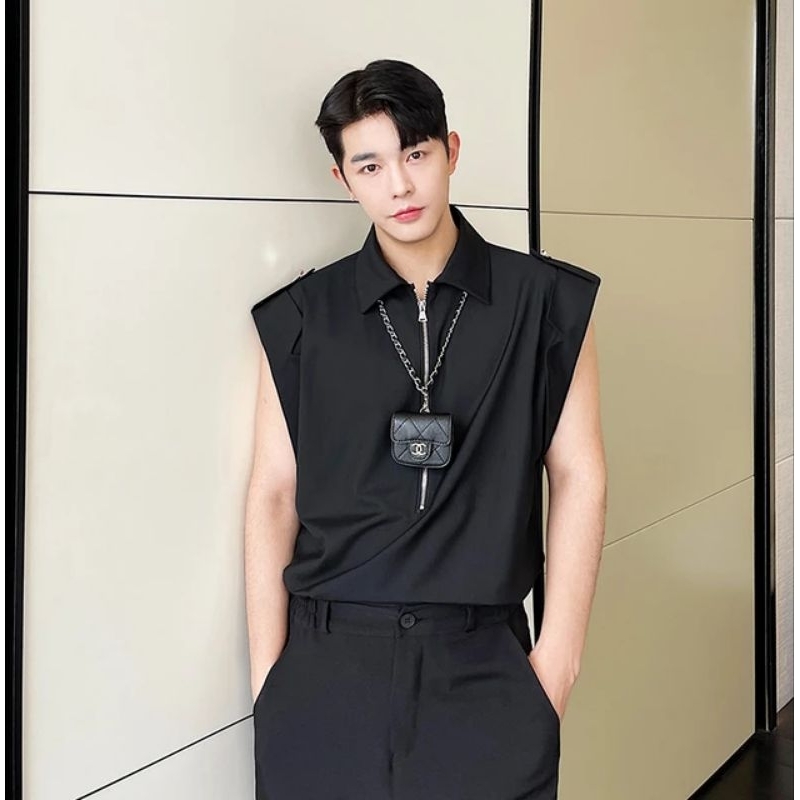 Kemeja Pria tanpa lengan  Seri Zipper