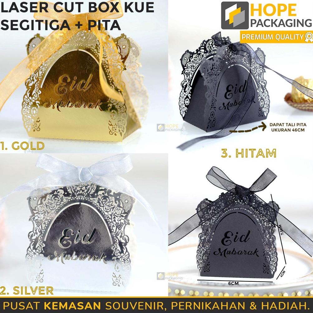 

PROMO TERBATAS Kemasan Kotak Lasercut Box Kue Segitiga Pita Box Eid Mubarak Uk Kecil
