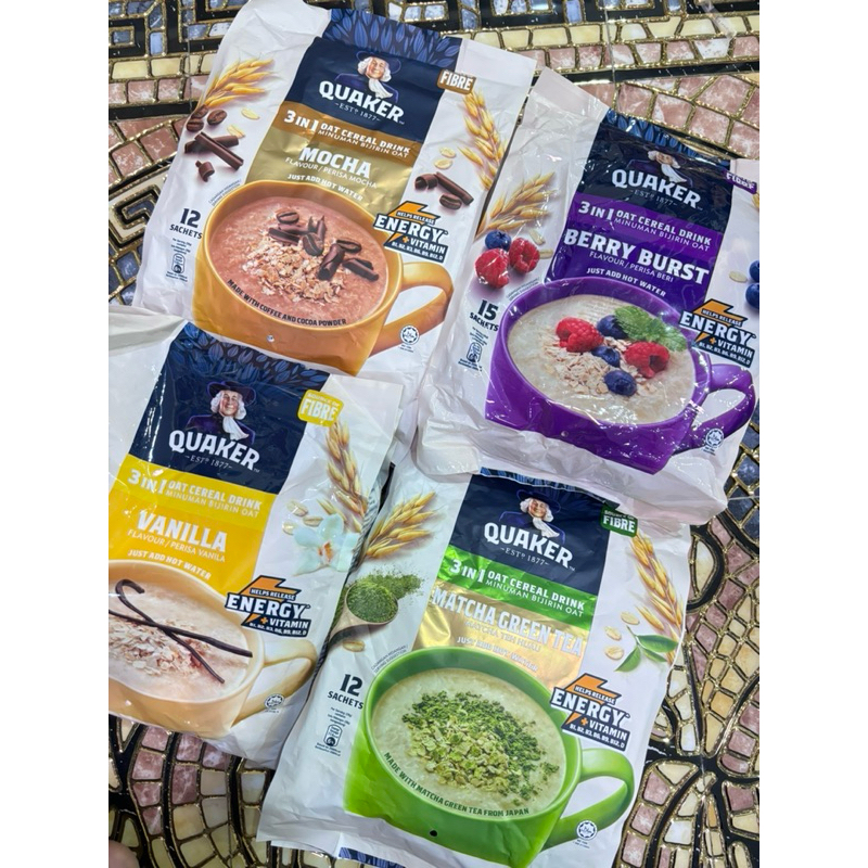 

NEW! quaker 3in1 oat cereal drink instan sachet energi sarapan sereal buah matcha coklat vanila