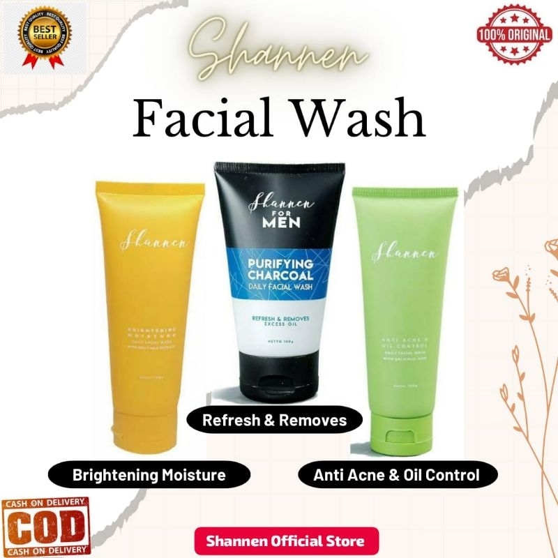 SHANNEN FACIAL WASH / FOR MEN / ANTI ANCE OIL CONTROL / BRIGHTENING MOISTURE / PEMBERSIH WAJAH 100 M