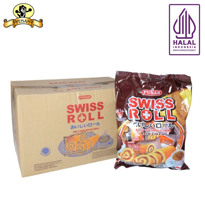 

PUSAN SWISS ROLL BOLU GULUNG ISI KRIM RASA COKELAT / STROBERI / KELAPA PANDAN 1 DUS ISI 8 BAG