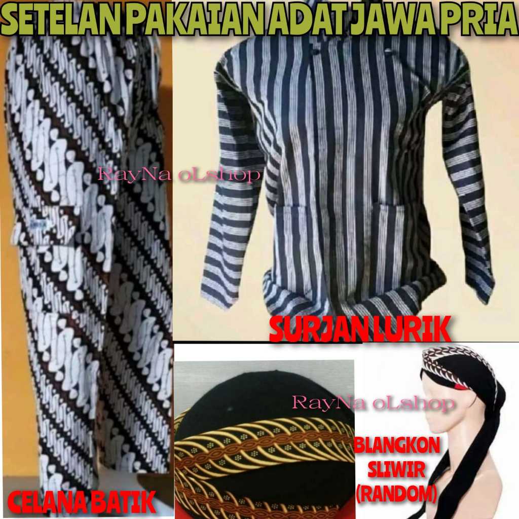 BAJU KEMEJA JAWA PRIA | SURJAN LURIK ABU HITAM + CELANA BATIK + BLANGKON SLIWIR | SETELAN PAKET LENG