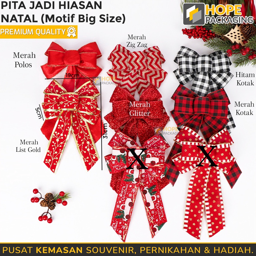 

BONANZA Pita Jadi Hiasan Natal Motif Big Size Pita Kado Pita Besar Hadiah Kotak Hampers Natal Size 31x 19x 5 cm