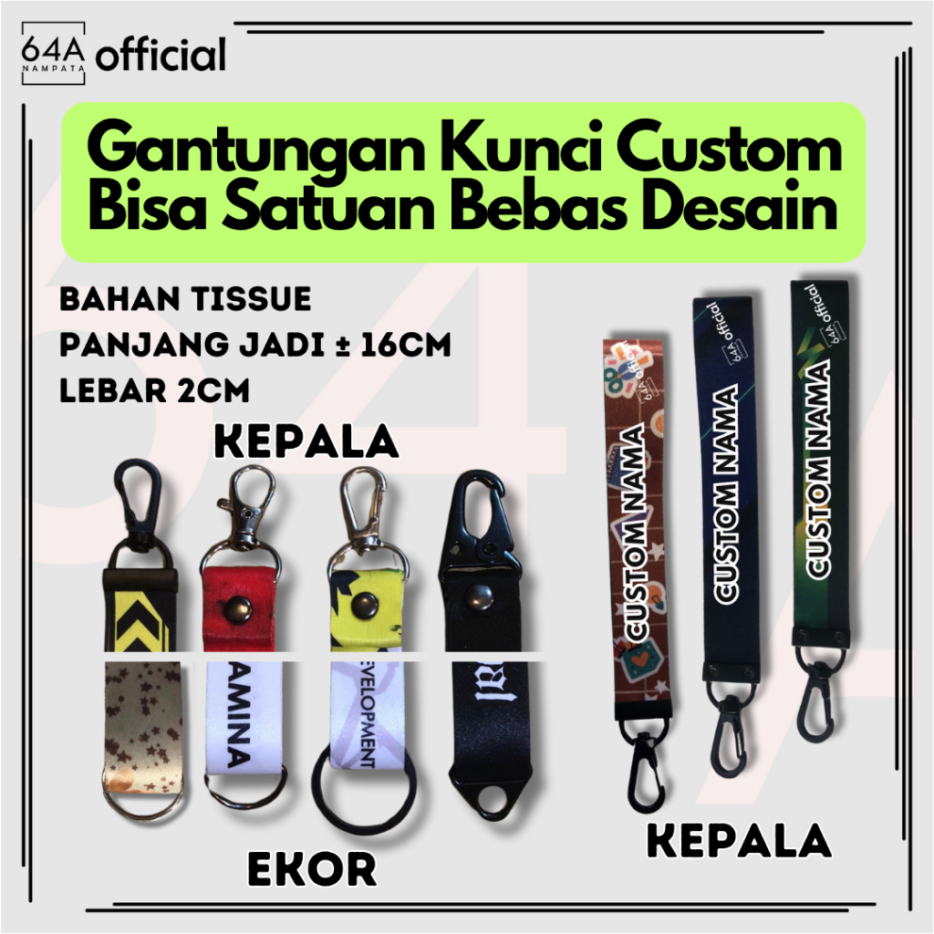 64A Keychain Gantungan Kunci Custom Full Print 2sisi Cantolan Baut Hitam Gantungan HP