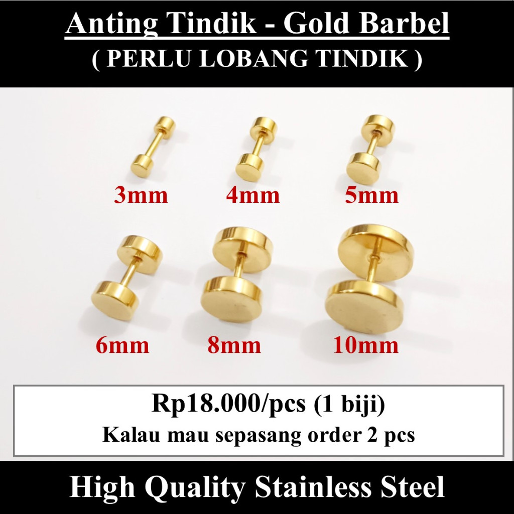 Anting Tindik Cowok Pria - Gold Barbel