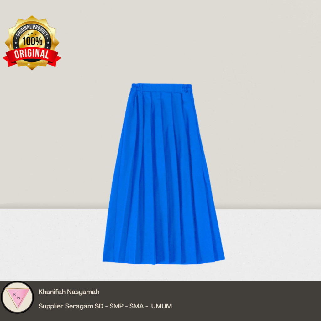 Rok Rempel Biru Benhur Panjang Premium | Seragam Sekolah SMP | Rok Biru Benhur Panjang Rempel Ban Pi