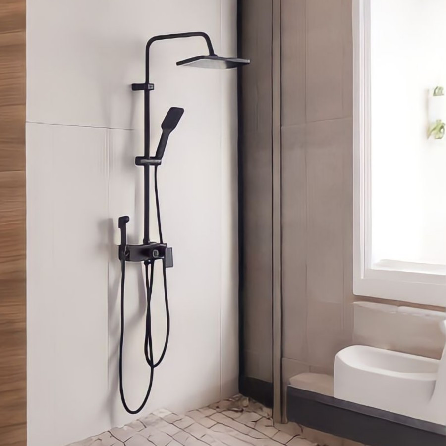 Shower Tiang Set Column Mandi Keran Panas Dingin Kotak Hitam