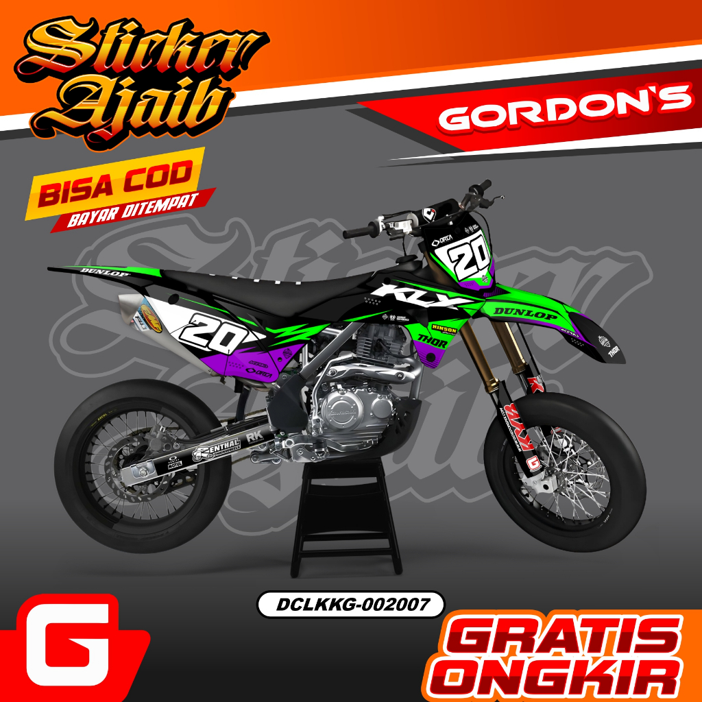 Decal KLX Gordon Decal Trail / Striping decal full body KLX Gordon Supermoto / Motocross Termurah mo