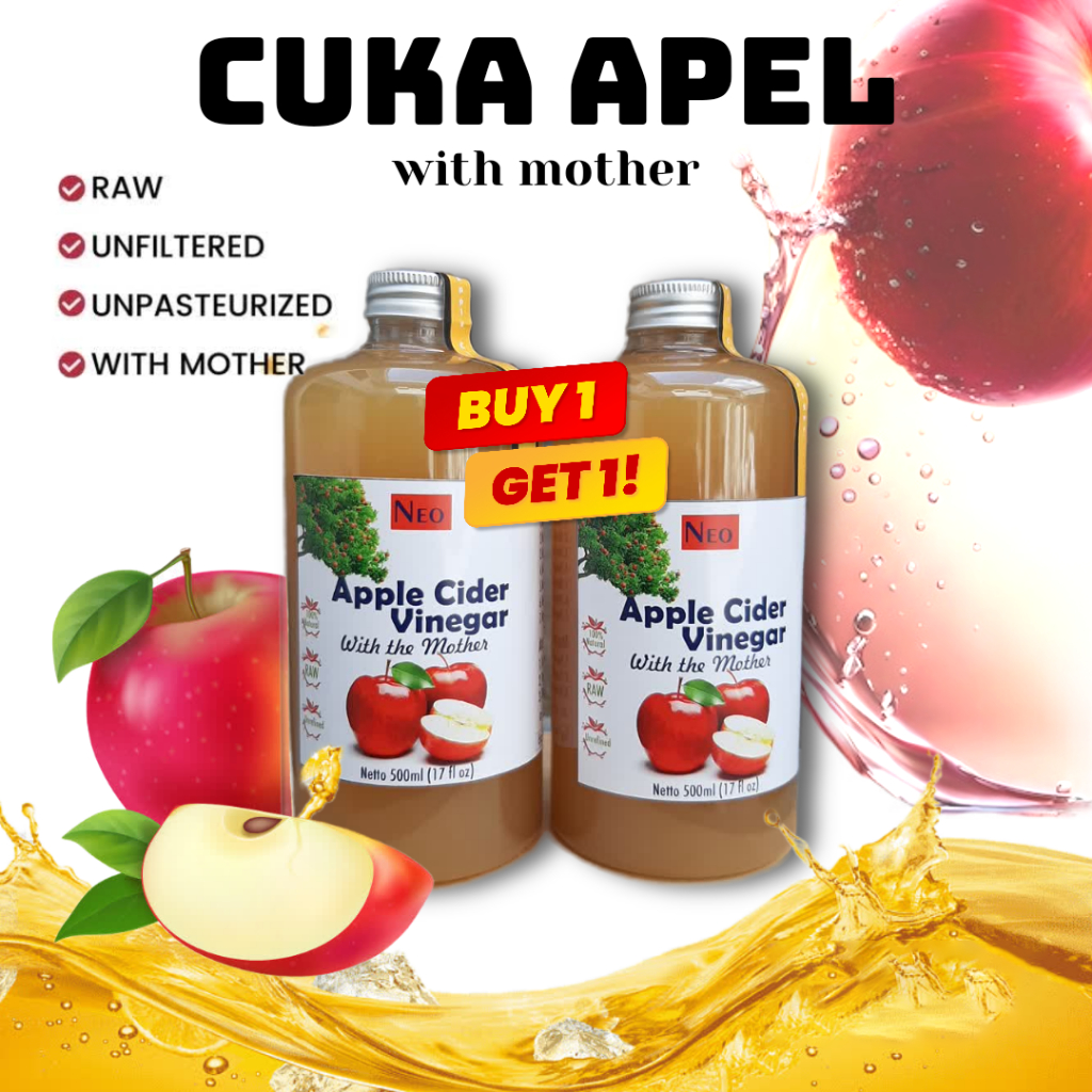 

NEO Cuka Apel 500mlx2 Apple Cider Vinegar With The Mother Cuka Apel Buah Apel Botol Bebas gula Rendah gula Rendah lemak Alami Bebas Susu Fruity Botol Pak