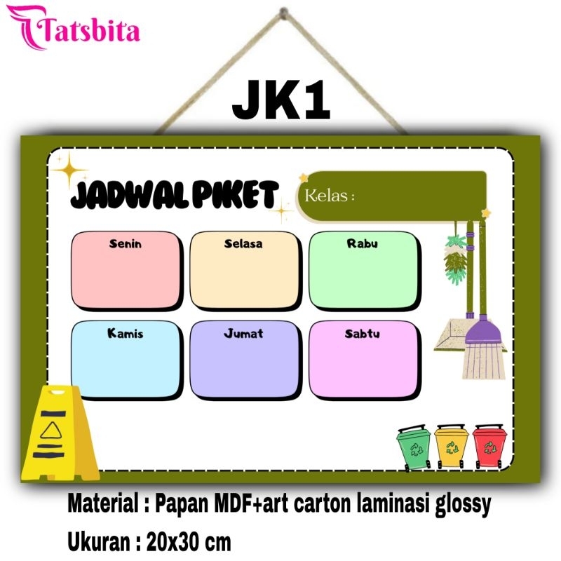TATSBITA Pajangan Hiasan Dinding Dekorasi Wall Decor Jadwal Piket Wipe & Clean Untuk Kelas Sekolah T