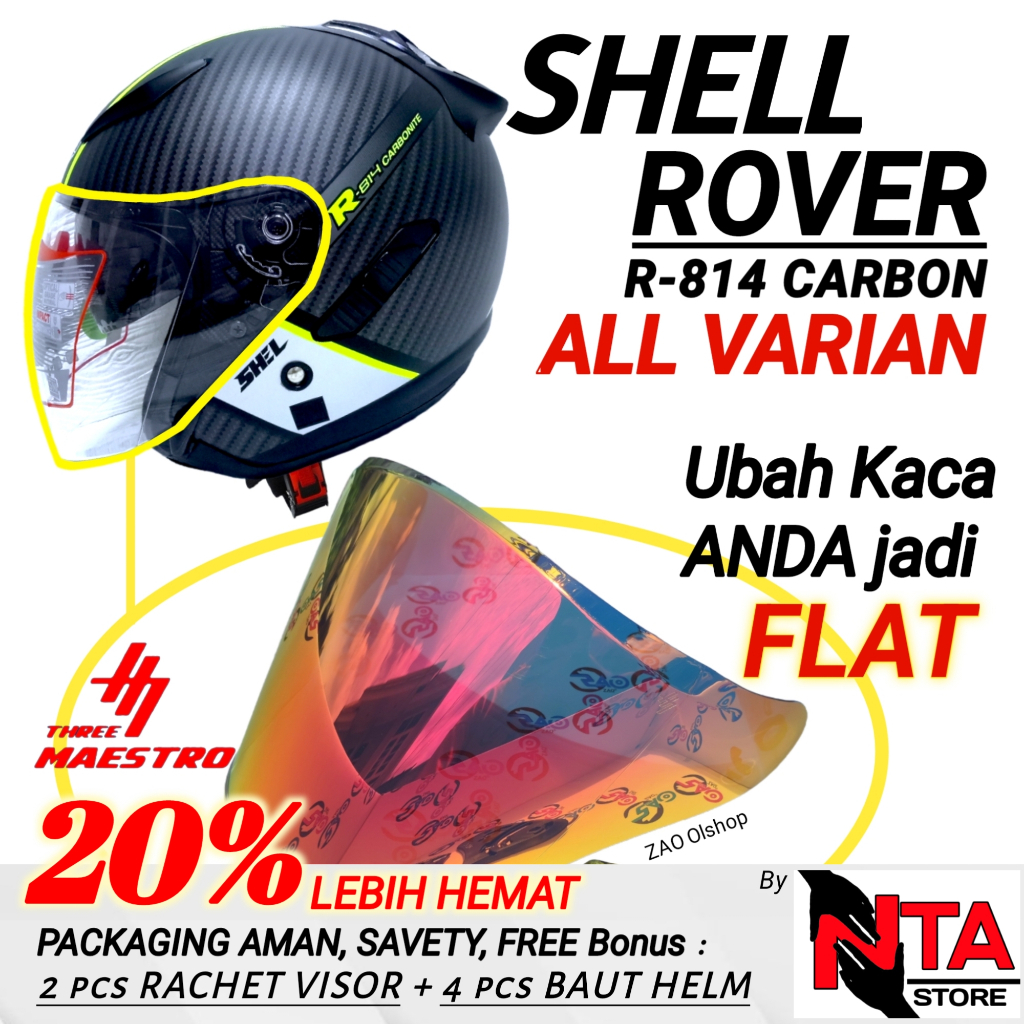 Kaca Helm SHELL ROVER Flat Visor Venom Free Rachet dan Baut helm tm2