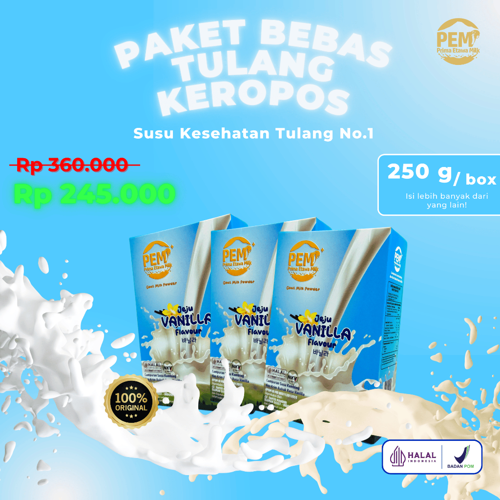 

PAKET BEBAS TULANG KEROPOS | PAKET 3 BOX - SUSU KAMBING ETAWA MILK | RASA VANILLA