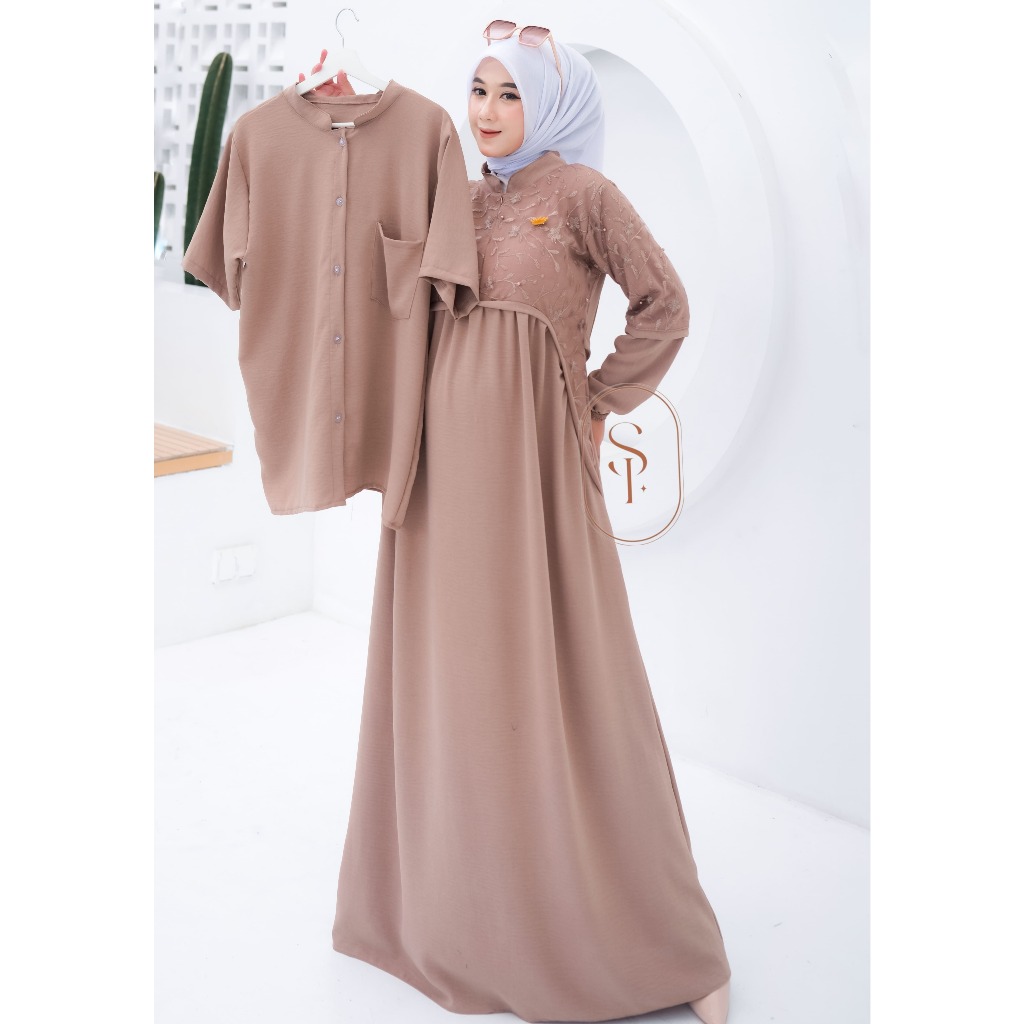 SI OLSHOP Kania Gamis Set Kemeja Couple Gamis Pasangan Bahan Crinkle Mix Brukat Premium