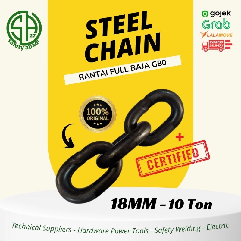 [18mm] Rantai Full Baja /Steel Chain G80 Sertifikat