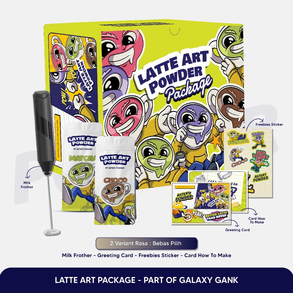 

PART OF GALAXY GANK! Latte Art Powder Package 2 Variant Free Box dan Milk Frother - Powder Drink Cafe / Bubuk Minuman Coffee Shop / Paket Bubuk Minuman Kafe