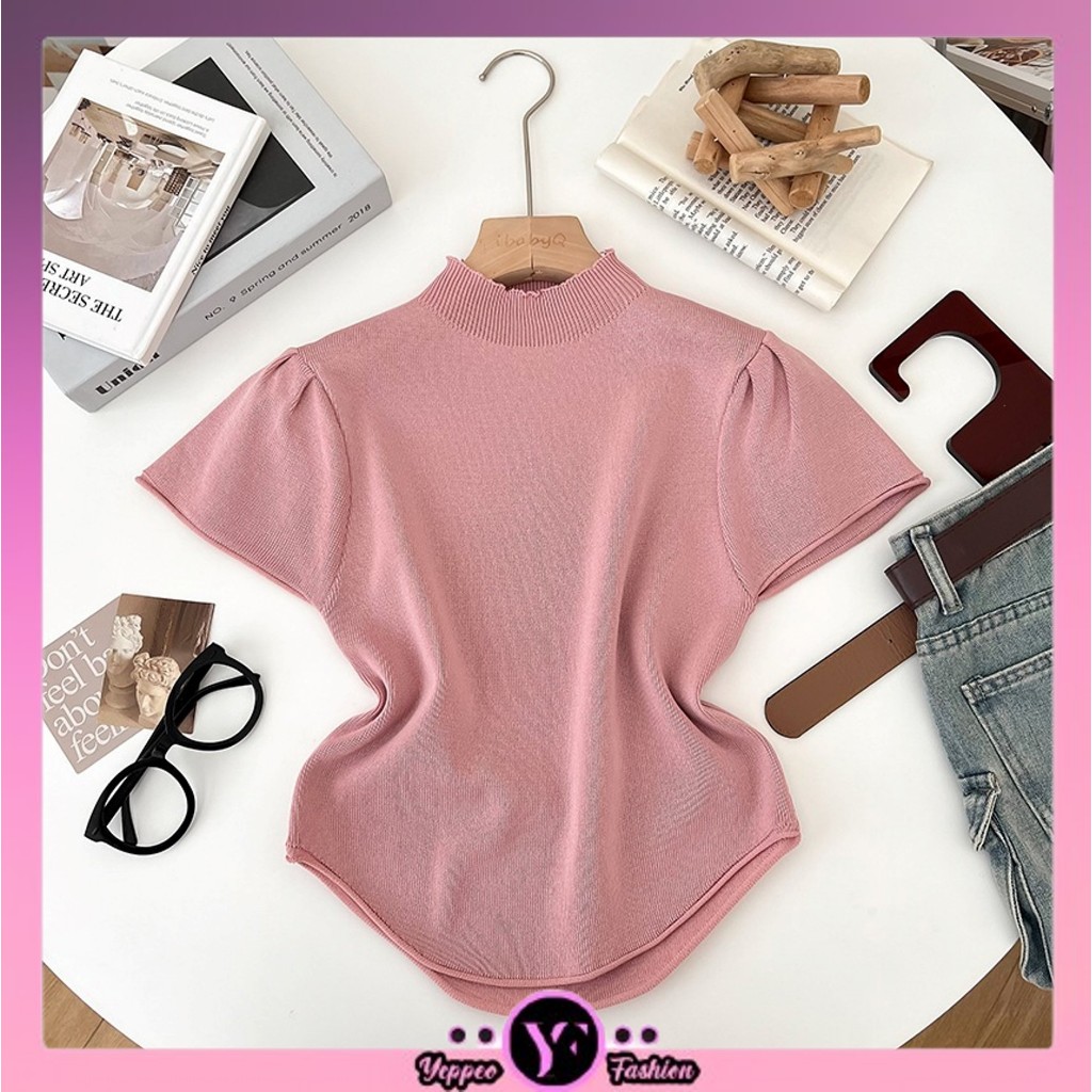 •YF•BJ1647 Baju Atasan Rajut Wanita Inner Turtleneck Kerah Tinggi Lengan Pendek Fashion Korea