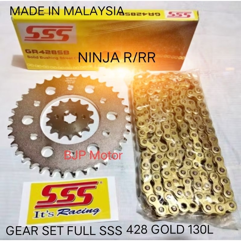 Gear Set FULL SSS 428 NINJA 150R / RR / 2T Paketan Rantai SSS 428 GOLD 130L Dengan Pilihan Gir Depan