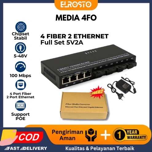 ELROSTO Media Converter 4 Port FO 4 Port LAN Switch Fiber Optic Konverter Fiber Optik 4 FO 4 LAN a Q