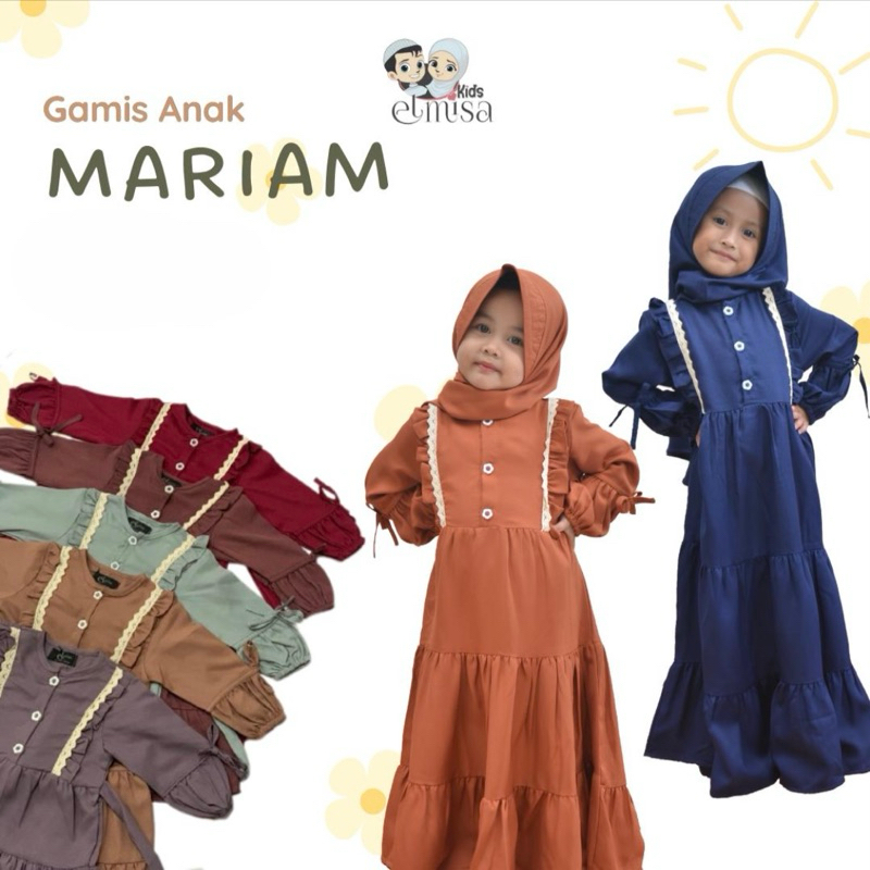 Elmisakids Gamis Anak Maryam Polos Umur 3-10 Tahun