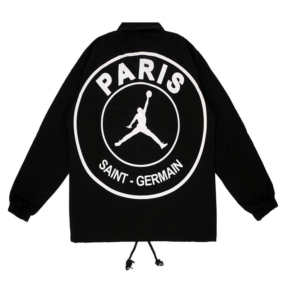 JAKET COACH WINDBREAKER JORDAN X PSG LOGO BLACK KODE R1U5