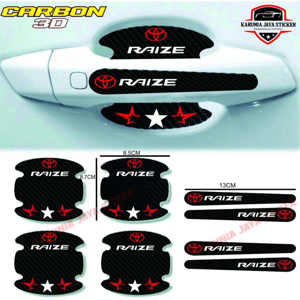 8 PCS SILL PLATE KARBON 3D MOBIL RAIZE STICKER CARBON 3D PELINDUNG GAGANG PINTU MOBIL TOYOTA RAIZE