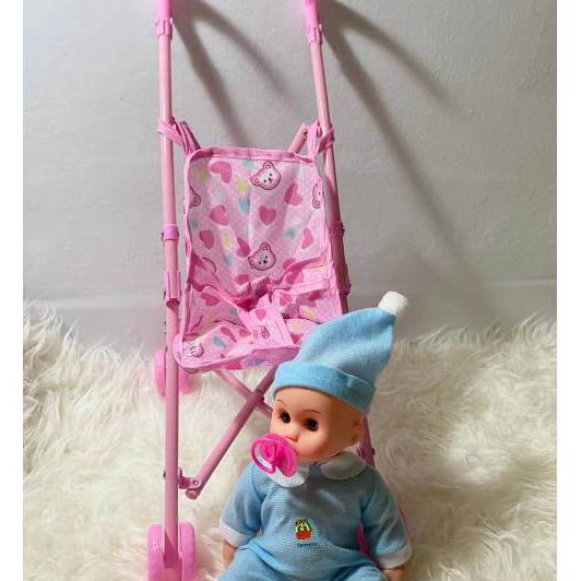 FG2 Mainan stroller bayi  mainan Boneka bayi botak kecil STROLLER BAYI KERETA BAYI